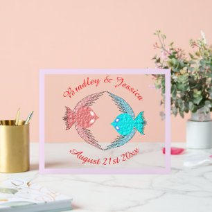 Niedliche Rosa und Blaue Liebesvögel Custom Weddin Acrylschild
