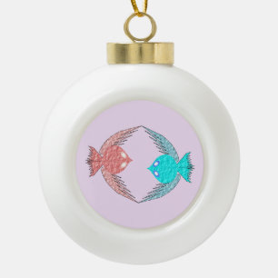 Niedliche Rosa und Blaue Liebesvögel Keramik Kugel-Ornament