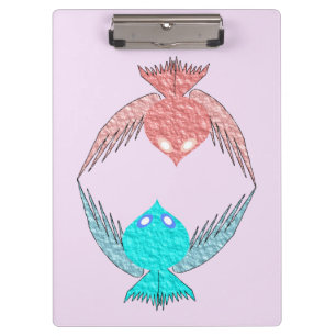 Niedliche Rosa und Blaue Liebesvögel Klemmbrett
