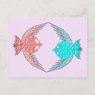 Niedliche Rosa und Blaue Liebesvögel Postkarte