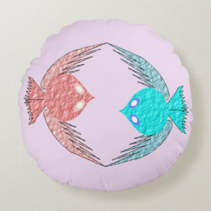 Niedliche Rosa und Blaue Liebesvögel Rundes Kissen