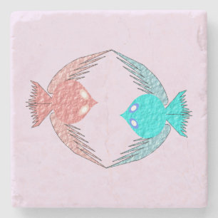 Niedliche Rosa und Blaue Liebesvögel Steinuntersetzer