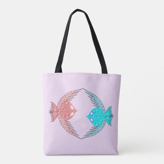 Niedliche Rosa und Blaue Liebesvögel Tasche (Rückseite)