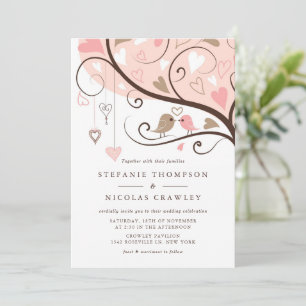 Niedliche Rosa und Braun Lovebirds Einladung Hochz