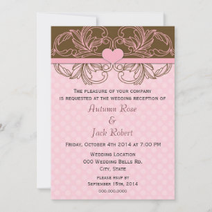 Niedliche rosa und braune Hochzeitsempfehlung Einladung