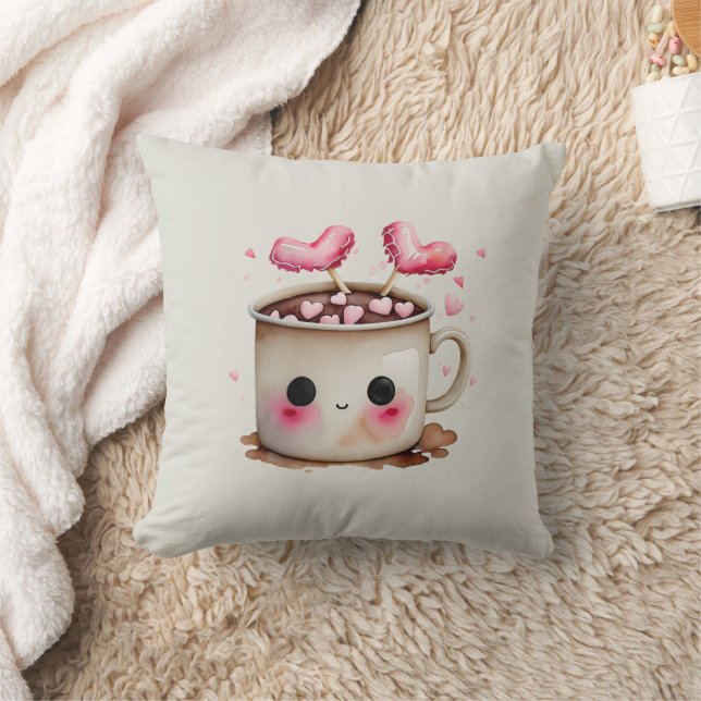 Niedliche Rosa und Creme Wasserfarbe Tasse Kissen (Decke)