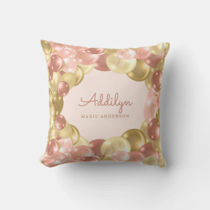 Niedliche Rosa- und Goldballon-Girls Kissen