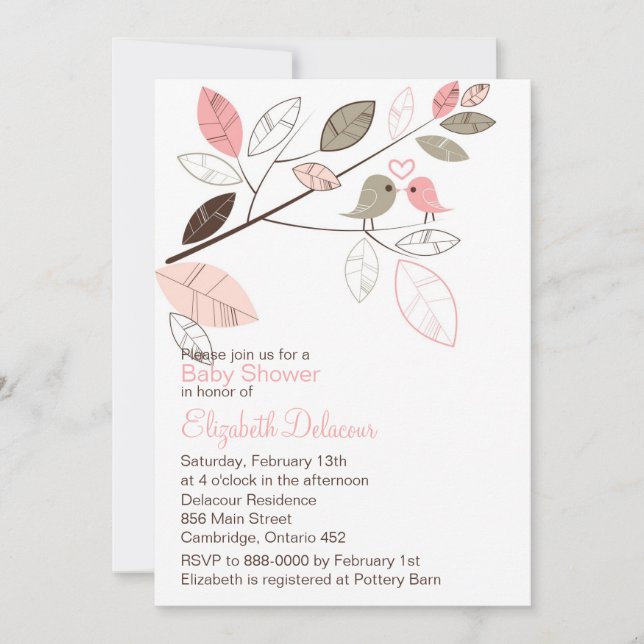 Niedliche Rosa und Grau Lovebirds Frühjahrsdusche Einladung (Vorderseite)