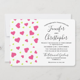 Niedliche Rosa- und Grüne Herz-Muster Hochzeit Einladung