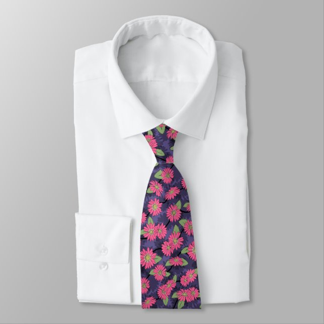 Niedliche Rosa und Lila Blume Muster Neck Tie Krawatte (Gebunden)