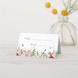 Niedliche Rosa und Lila Blumen und Schmetterlinge Platzkarte