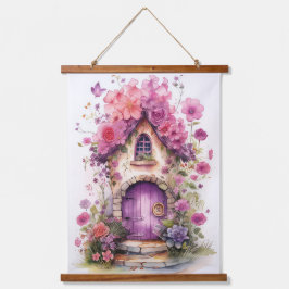 Niedliche rosa und lila Blumenmärchen Wandteppich Mit Holzrahmen