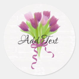 Niedliche, rosa und Lila Tulpen Hinzufügen von Tex Runder Aufkleber
