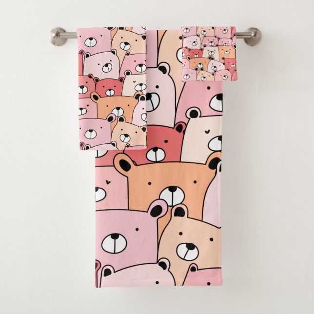 Niedliche Rosa- und Orangenbären Badhandtuch Set (Insitu)