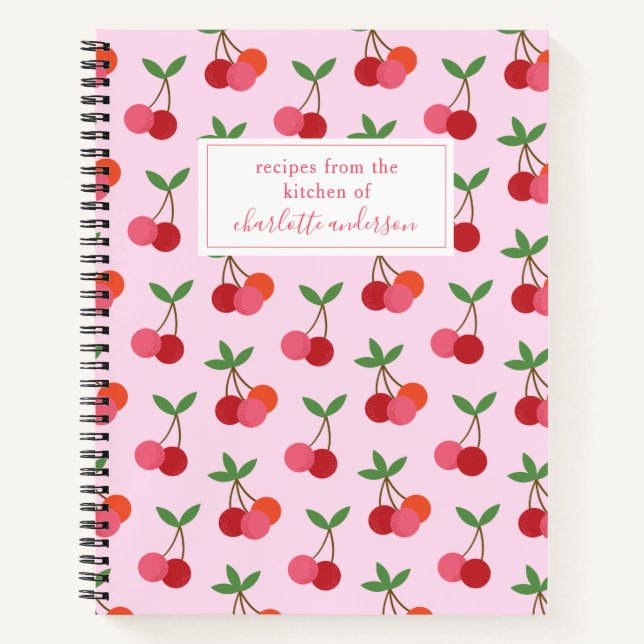 Niedliche rosa und rote Kirschen Muster Bezeichnun Notizbuch (Vorderseite)