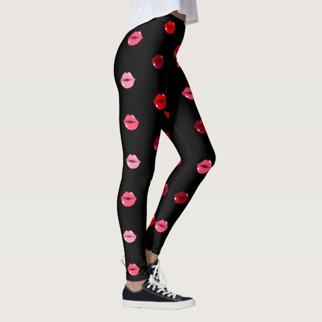 Niedliche Rosa und Rote Lippen Frauen Leggings (Rechts)