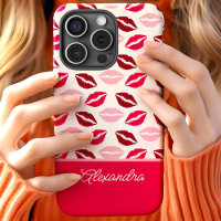 Niedliche Rosa und Roter Lipstick Kisses Skriptnam