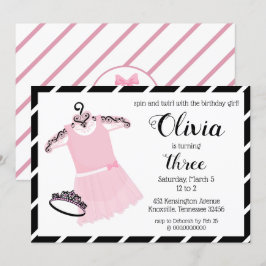 Niedliche Rosa und Schwarze Ballerina Geburtstagse Einladung