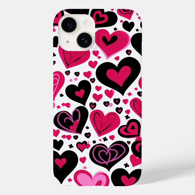 Niedliche rosa und schwarze Herzen Case-Mate iPhone 14 Hülle (Rückseite)