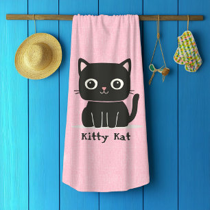 Niedliche Rosa und Schwarze Katze Strandtuch