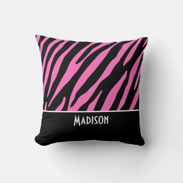 Niedliche Rosa- und schwarze Zebrastreifen Kissen (Vorderseite)