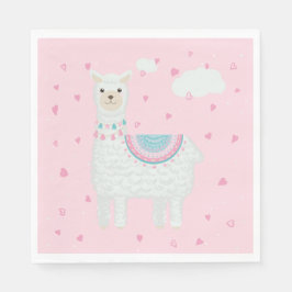 Niedliche, rosa und türkisfarbene Lama-Papierplatt Serviette