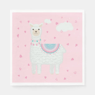 Niedliche, rosa und türkisfarbene Lama-Papierplatt Serviette