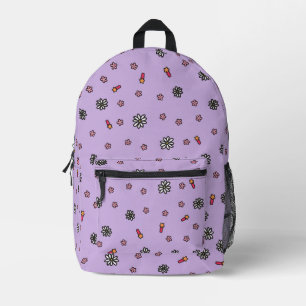 Niedliche rosa und weiße Blüten mit lila Sternen Bedruckter Rucksack