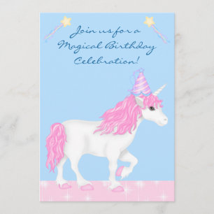 Niedliche Rosa und Weiße Einhorn Girls Magisch Geb Einladung