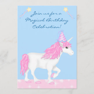 Niedliche Rosa und Weiße Einhorn Girls Magisch Geb Einladung