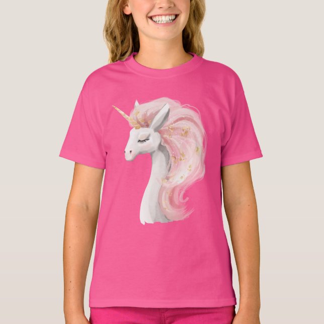 Niedliche Rosa und Weiße Einhorn T-Shirt (Vorderseite)