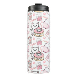 Niedliche Rosa und Weiße Katze Thermosbecher