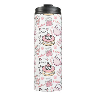 Niedliche Rosa und Weiße Katze Thermosbecher