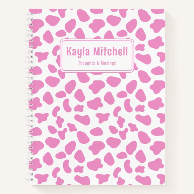 Niedliche Rosa und Weiße Kuh Drucken Personalisier Notizbuch (Vorderseite)