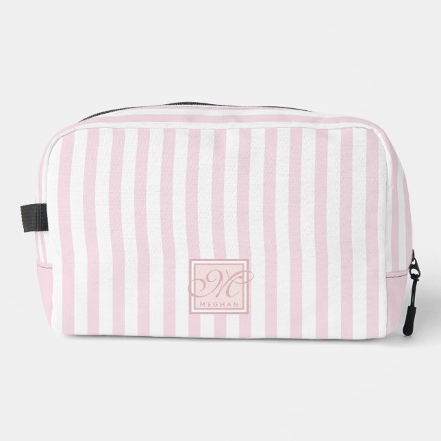 Niedliche Rosa und weiße Streifen - Mit Monogramm Waschbeutel (Vorderseite)