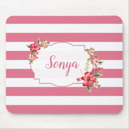 Niedliche, rosa und weiße Streifen Mousepad