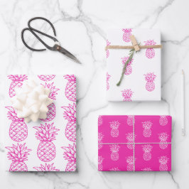 Niedliche, rosa und weiße tropische Ananas Geschenkpapier Set