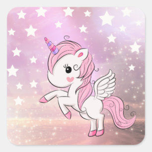Niedliche rosa Unicorn Stardust Quadratischer Aufkleber