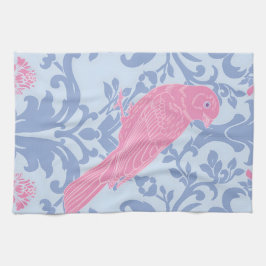 Niedliche rosa Vögel in hellblau Geschirrtuch