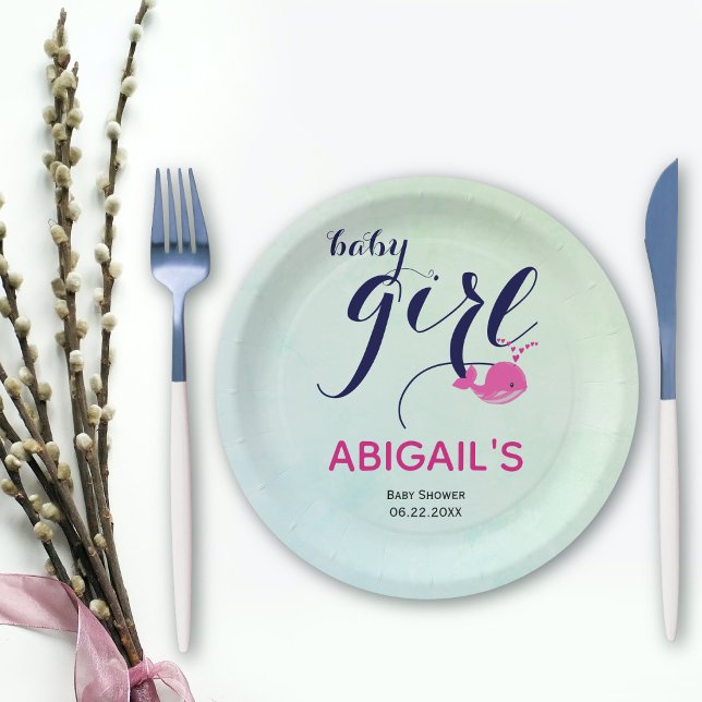 Niedliche Rosa Wal Ozean Thema Mädchen Dusche Pappteller (Von Creator hochgeladen)