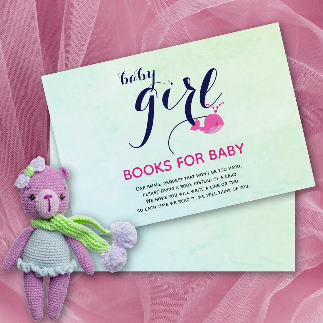 Niedliche Rosa Wal Ozeanbücher für Babydusche Begleitkarte (Von Creator hochgeladen)