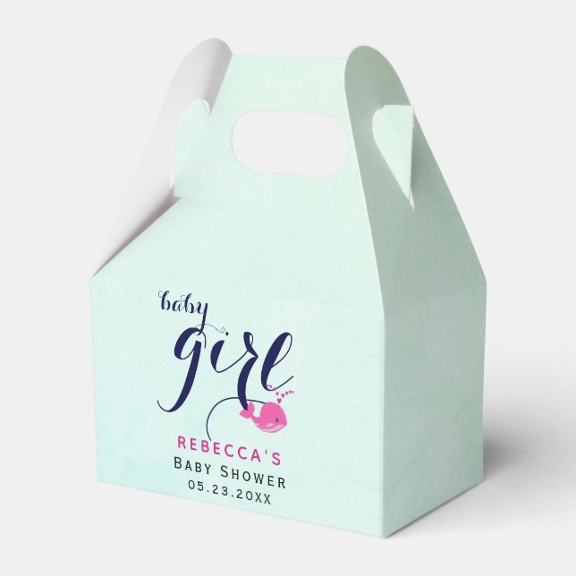 Niedliche Rosa-Wal-Thematik Baby Girl Dusche Geschenkschachtel (Vorderseite)