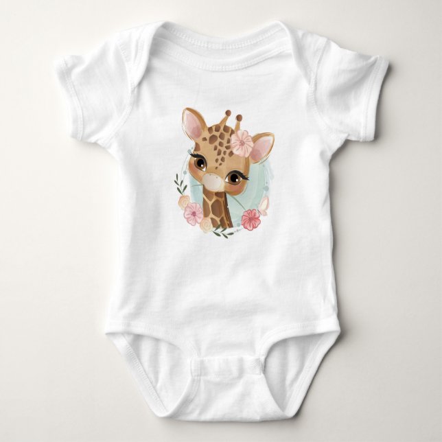Niedliche Rosa WasserfarbenGiraffe Baby Strampler (Vorderseite)