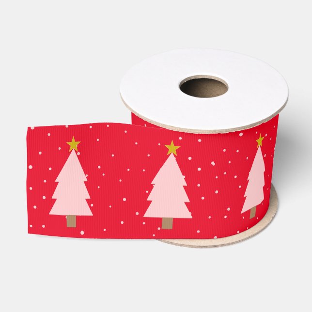 Niedliche, rosa Weihnachtsbaumlinie, goldene Stern Ripsband (Spule)
