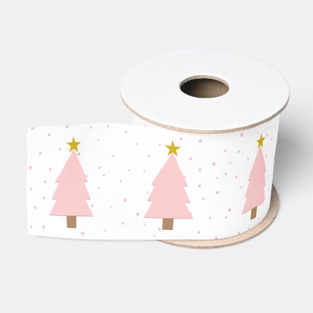 Niedliche, rosa Weihnachtsbaumlinie, Goldene Stern Ripsband (Spule)