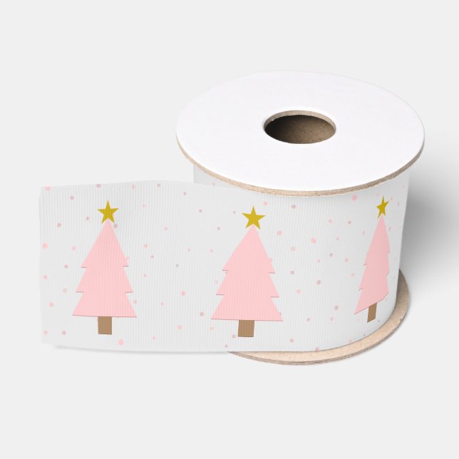 Niedliche, rosa Weihnachtsbaumlinie, goldene Stern Ripsband (Spule)