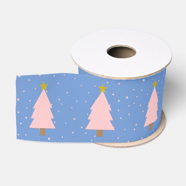 Niedliche Rosa Weihnachtsbaumlinie Goldene Sterne  Ripsband (Spule)