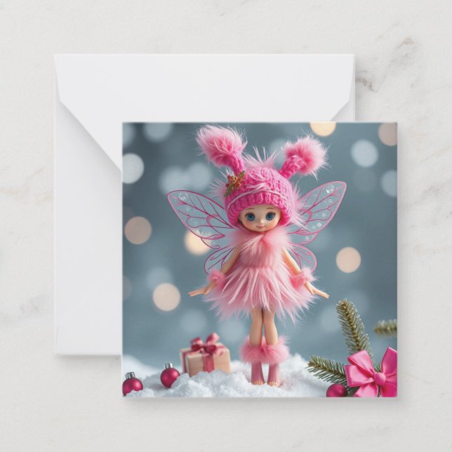 Niedliche Rosa Weihnachtsmärchen Mitteilungskarte (Vorderseite)