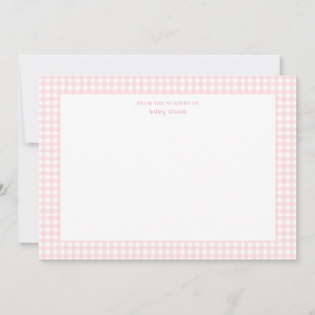 Niedliche Rosa-Weiß-Gingham-Kinderflachchen Dankeskarte (Vorderseite)