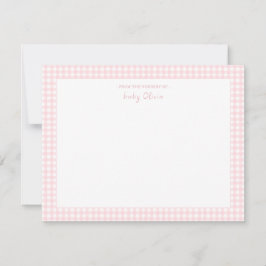 Niedliche Rosa-Weiß-Gingham-Kinderflachchen Dankeskarte